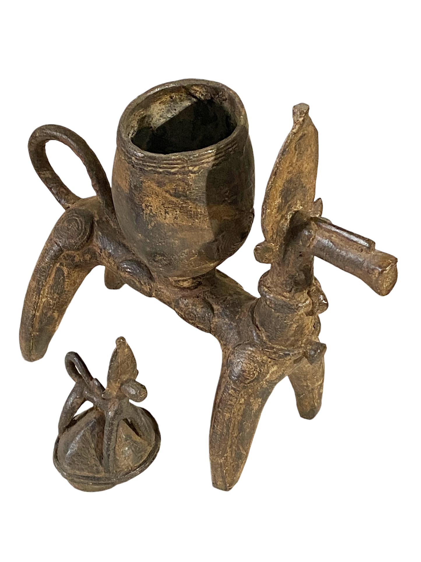 #4910 African Nobility Ceremonial Dogon Bronze Horse w/ Covered Container 12" H