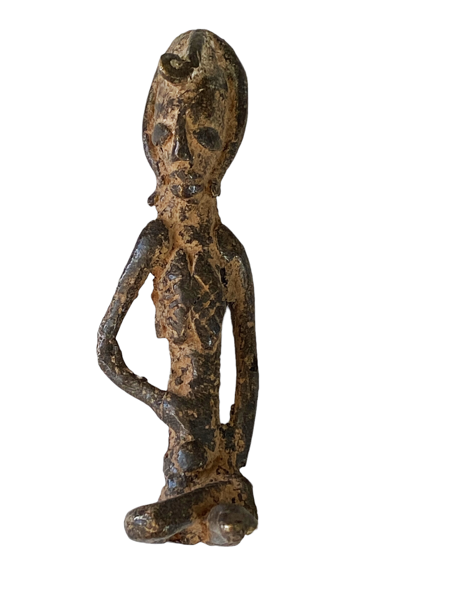 # 4929 African Old Dogon Bronze Figure of a Seating female Mali 3.5" h