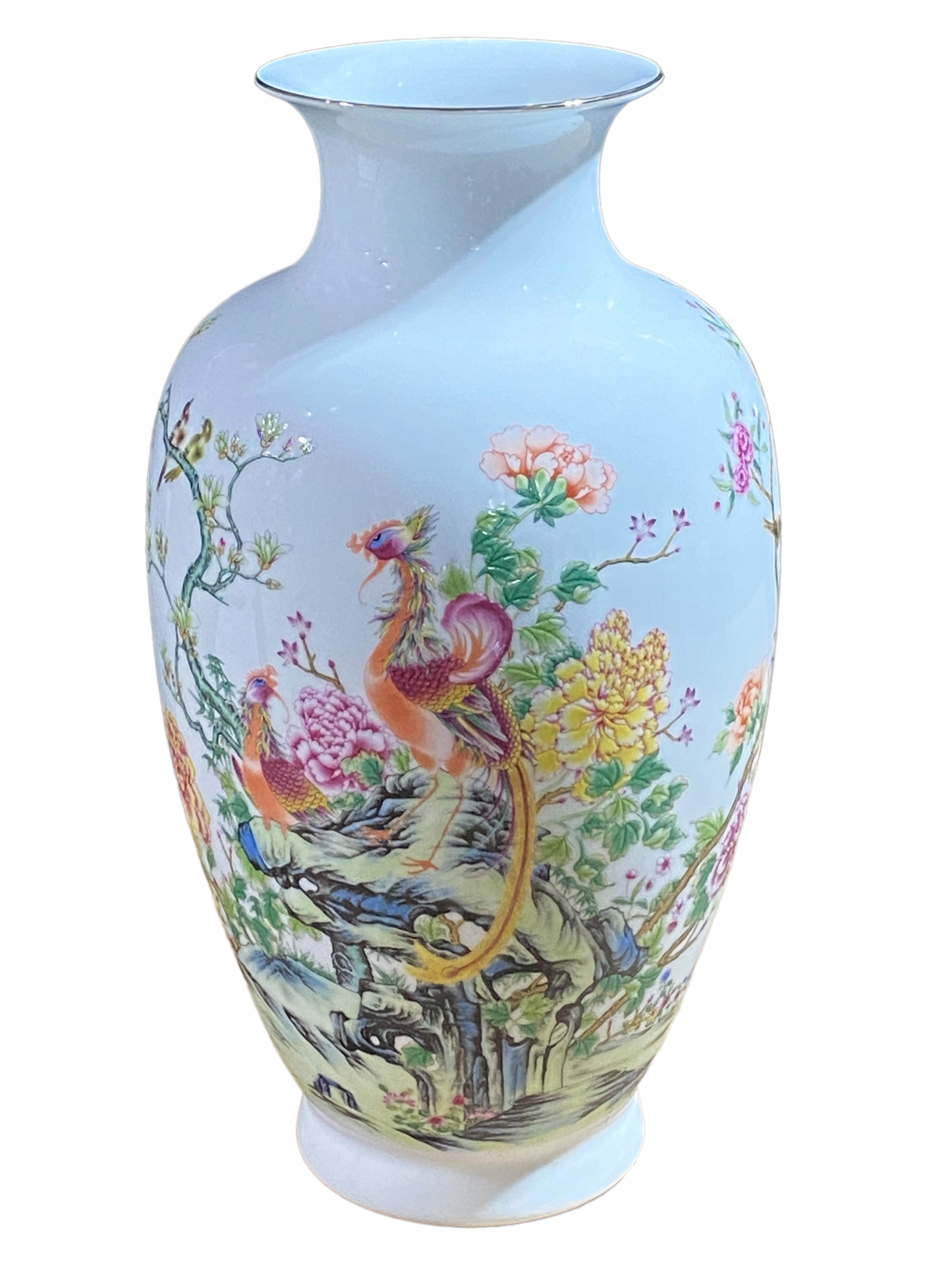 #4948 Chinoiserie Porcelain Egg Shell Vase 14" H