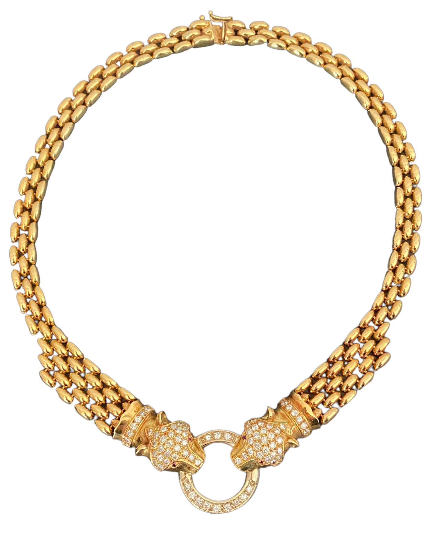 #1954 18KT Gold / Diamond Panther Head Necklace Cartier Style