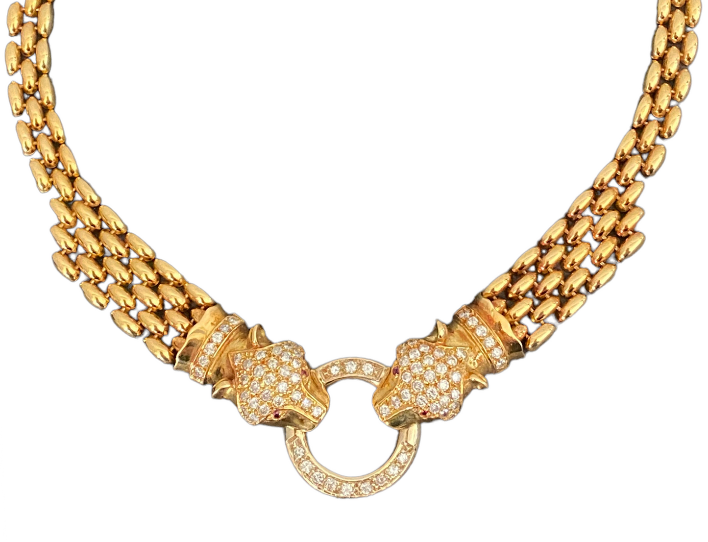 #1954 18KT Gold / Diamond Panther Head Necklace Cartier Style