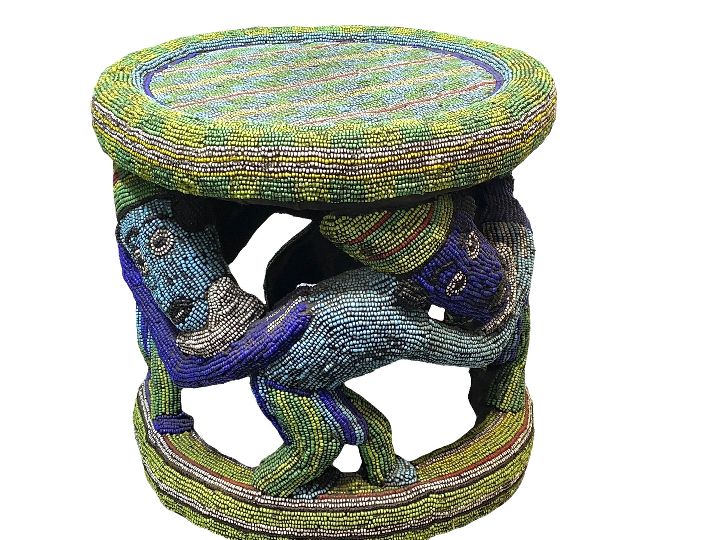 # 4580 LG Nobility Beaded Wood Bamileke Throne /Table/ Stool Cameroon 19.5" D