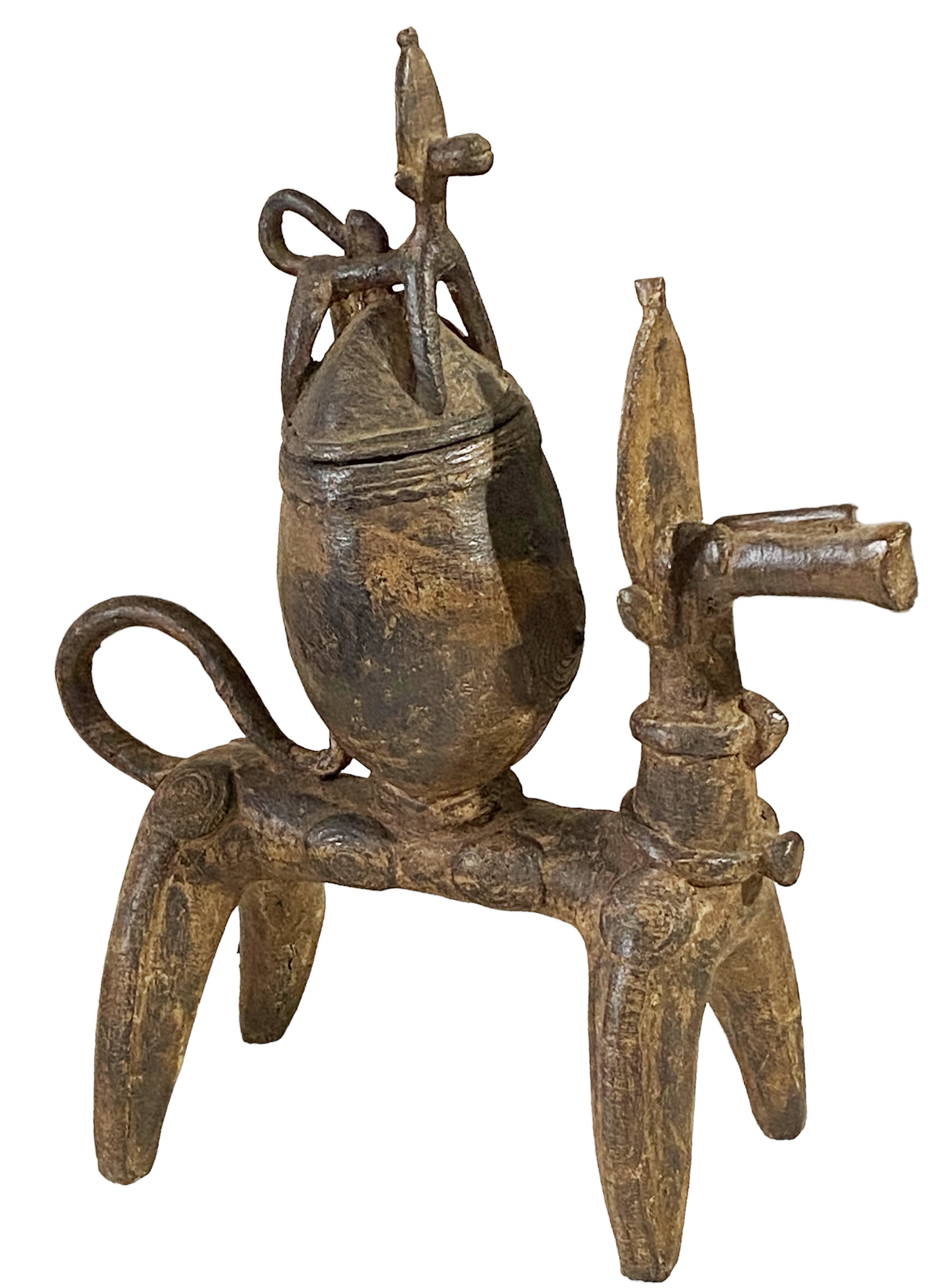 #4910 African Nobility Ceremonial Dogon Bronze Horse w/ Covered Container 12" H