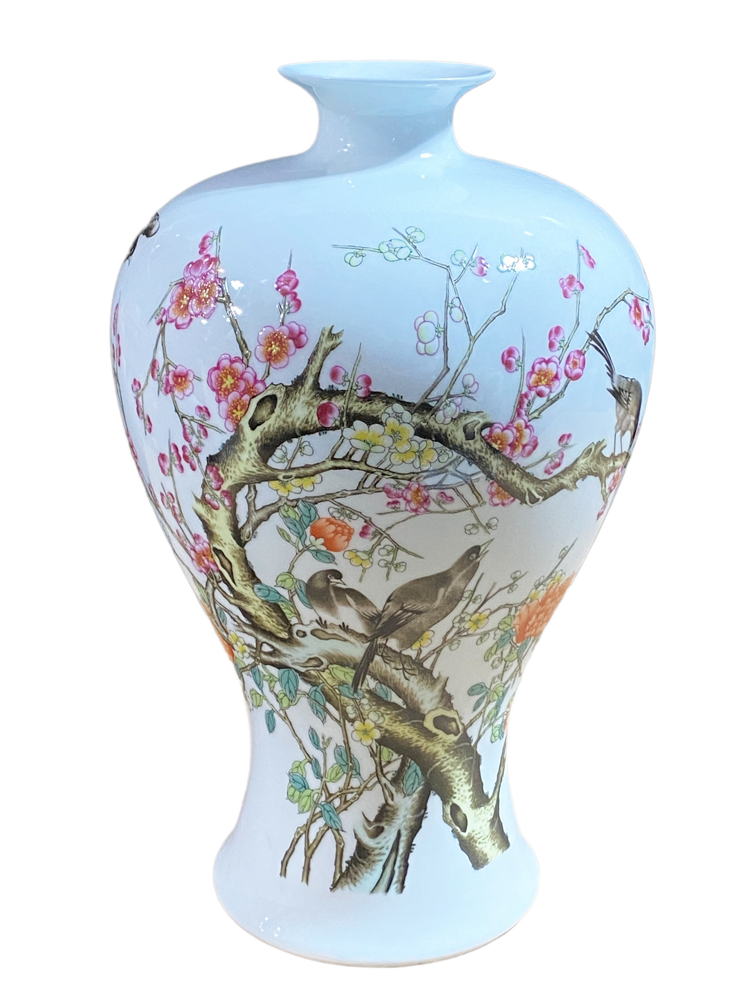 #3142 Chinoiserie Porcelain Egg Shell Vase 13.25" H