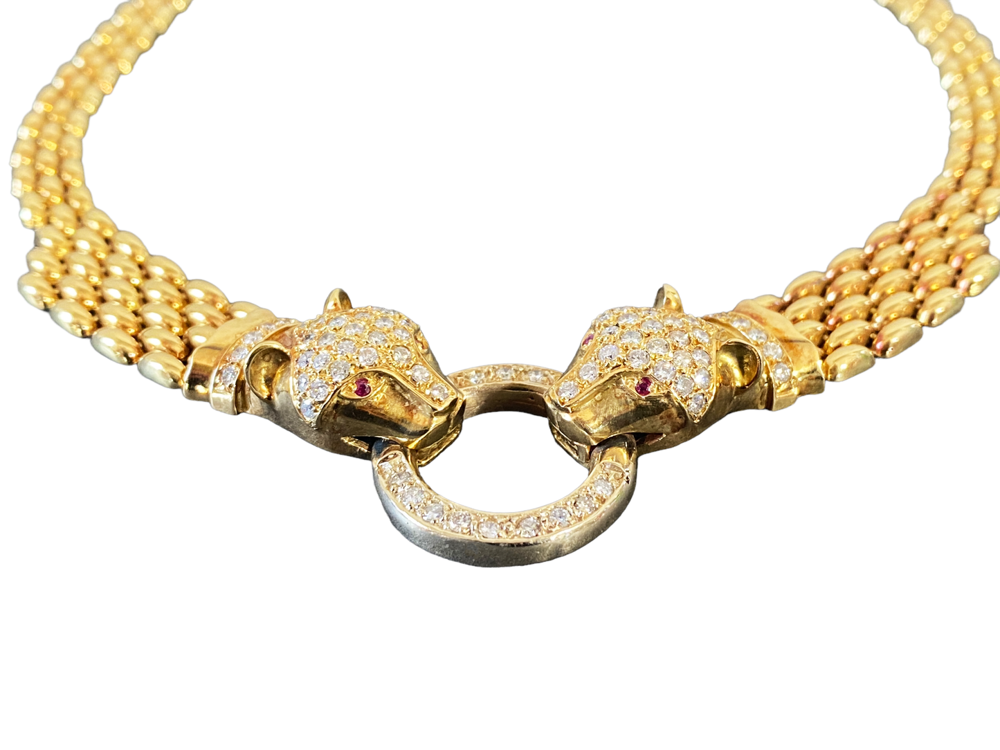 #1954 18KT Gold / Diamond Panther Head Necklace Cartier Style