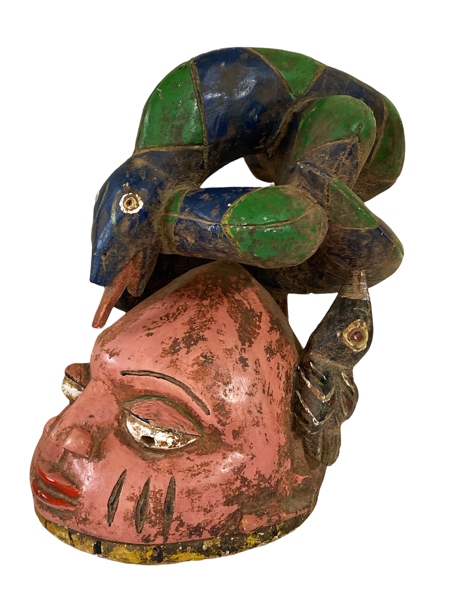 #1507 Rare Old African Nigerian Yoruba Gelede Masquerade Helmut Mask 13.25" H