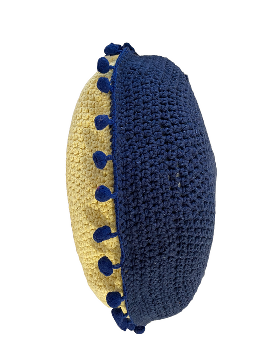 #4718 Handmade Round Crochet Pillow With Decorative Tassels