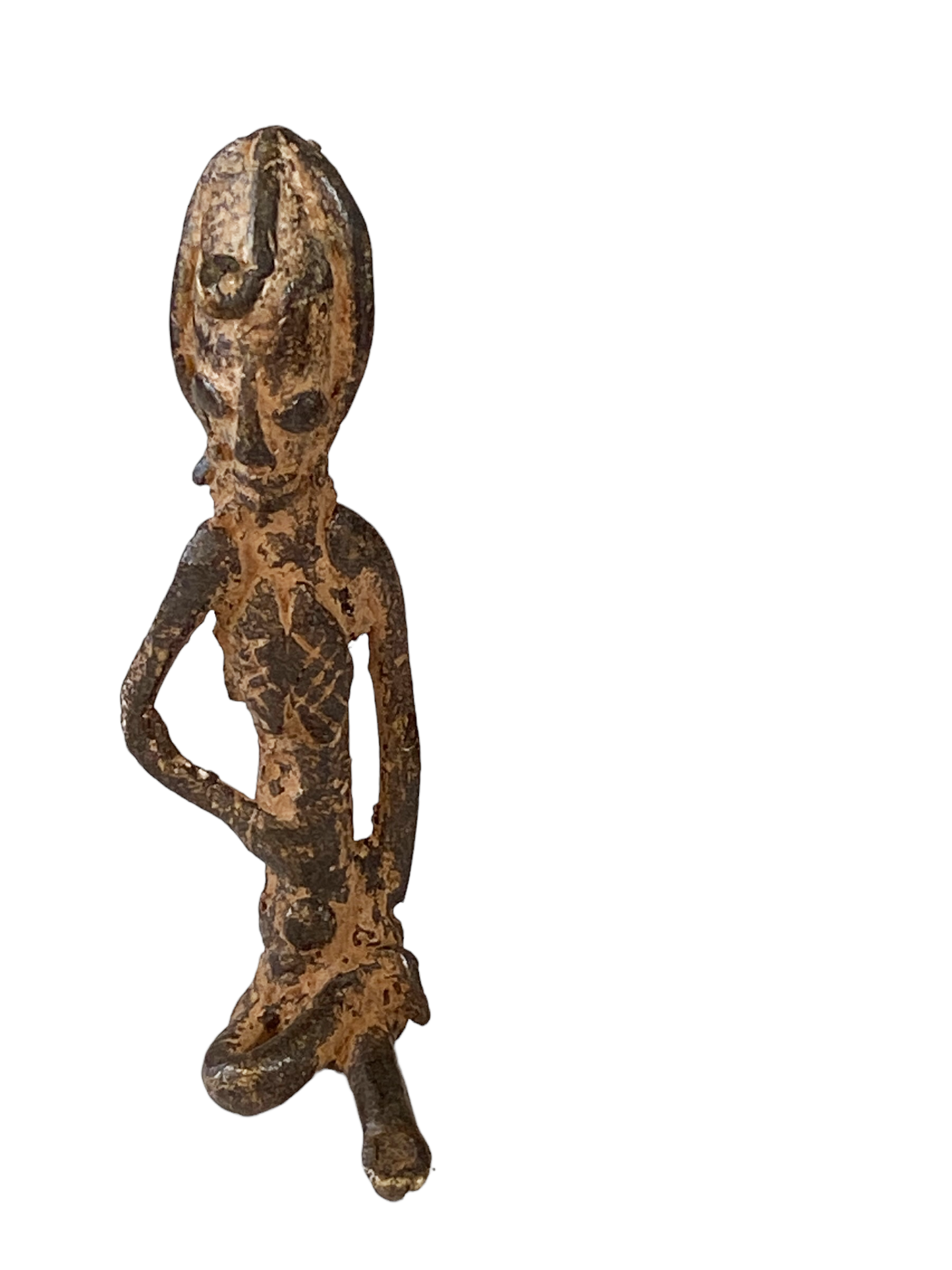 # 4929 African Old Dogon Bronze Figure of a Seating female Mali 3.5" h