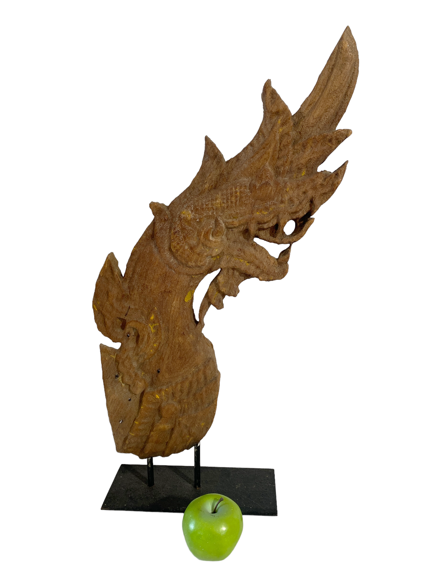 # 4045 19th Century Thai Wood Naga Roof Finial Sculpture on Iron Stand 25" H