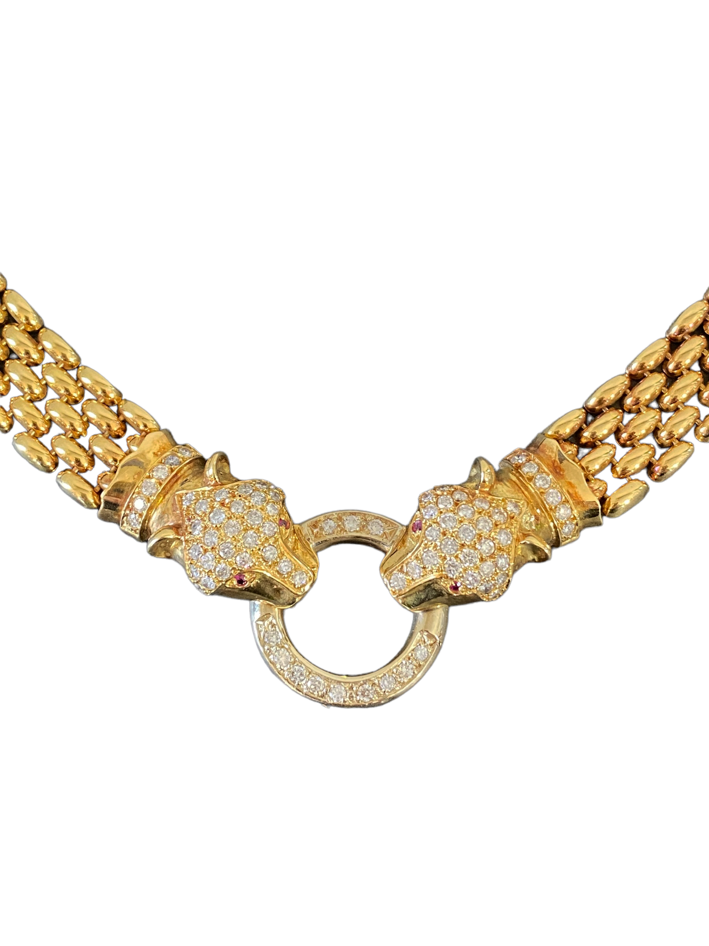 #1954 18KT Gold / Diamond Panther Head Necklace Cartier Style