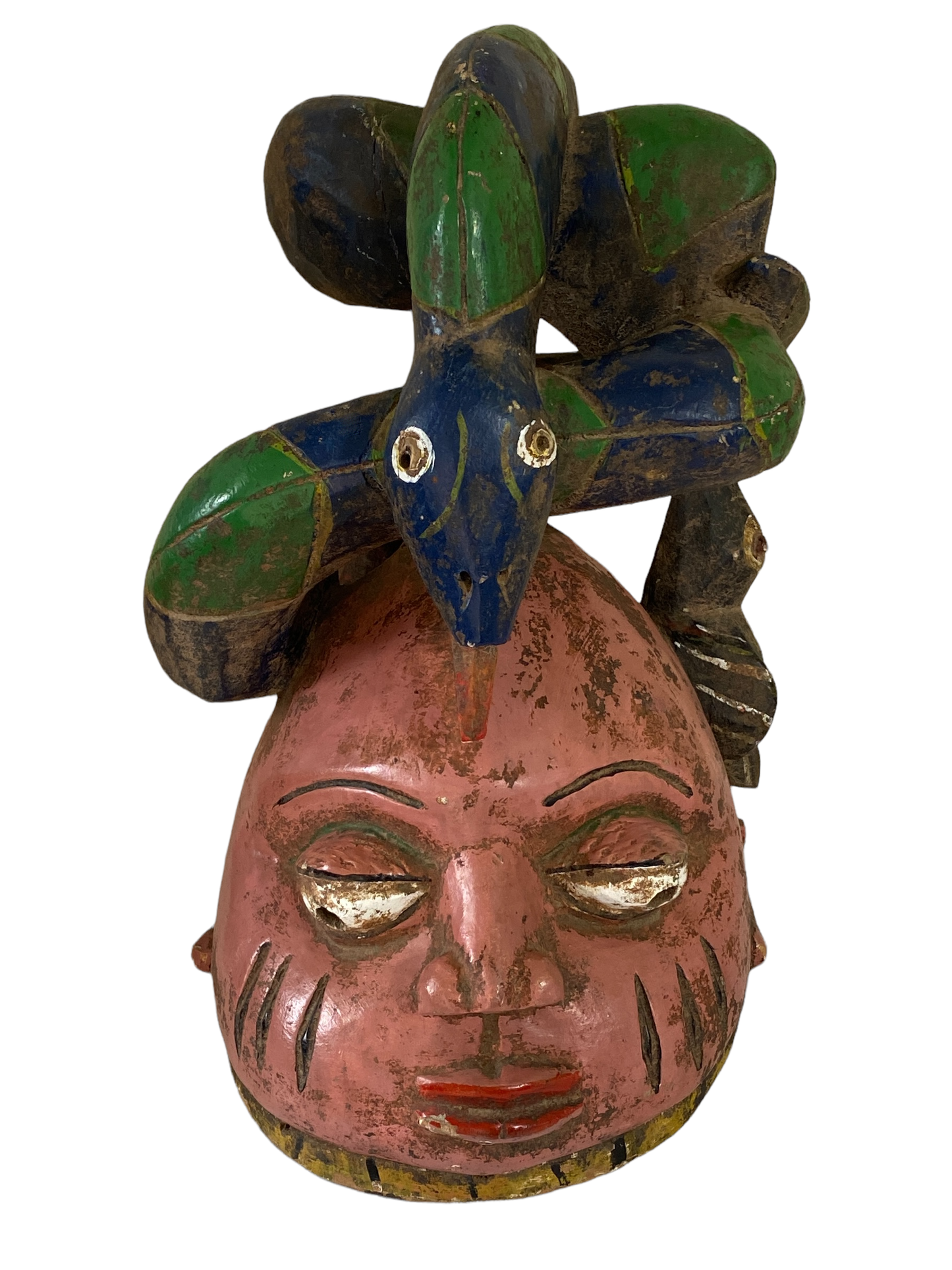 #1507 Rare Old African Nigerian Yoruba Gelede Masquerade Helmut Mask 13.25" H