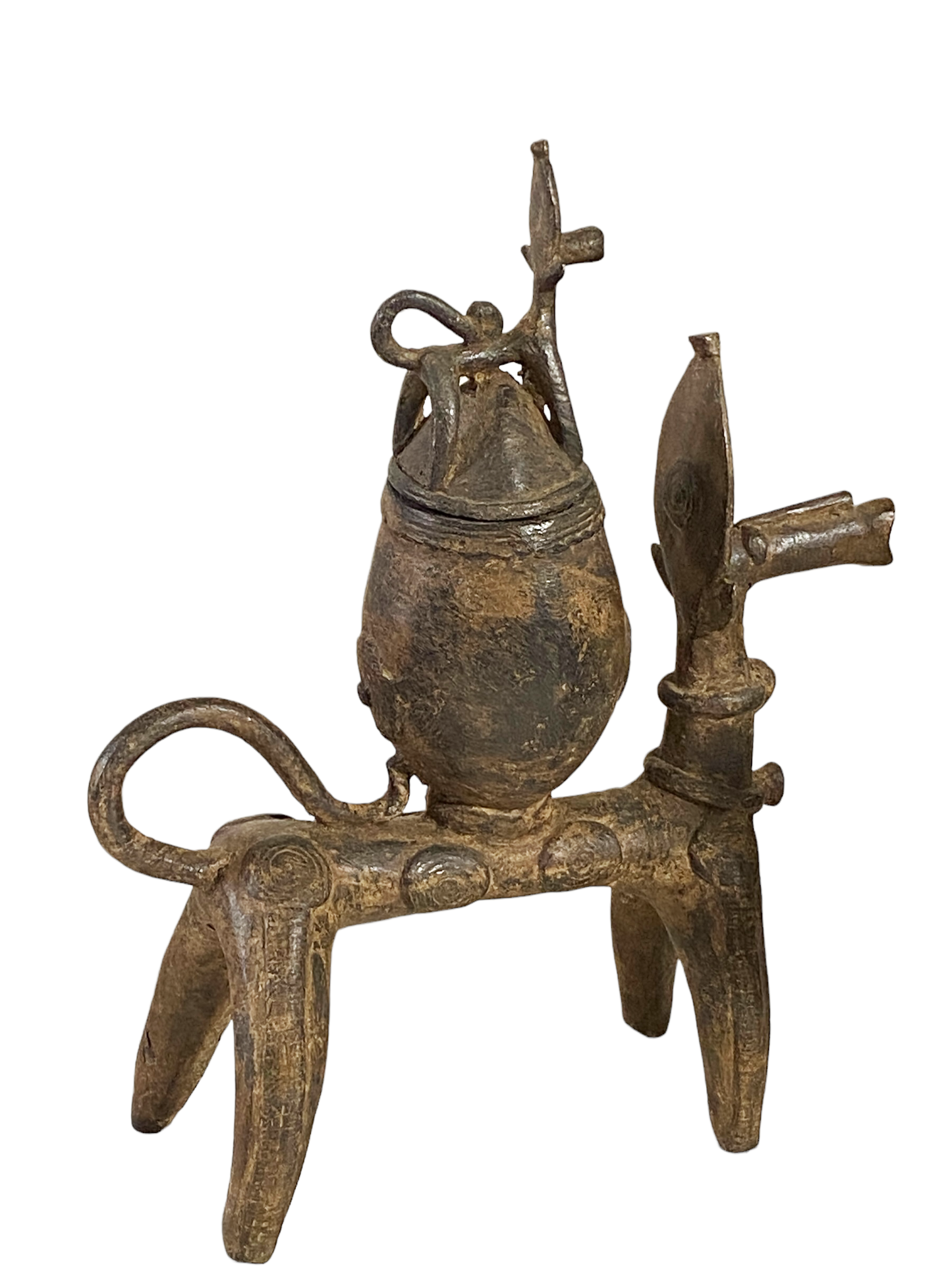 #4910 African Nobility Ceremonial Dogon Bronze Horse w/ Covered Container 12" H