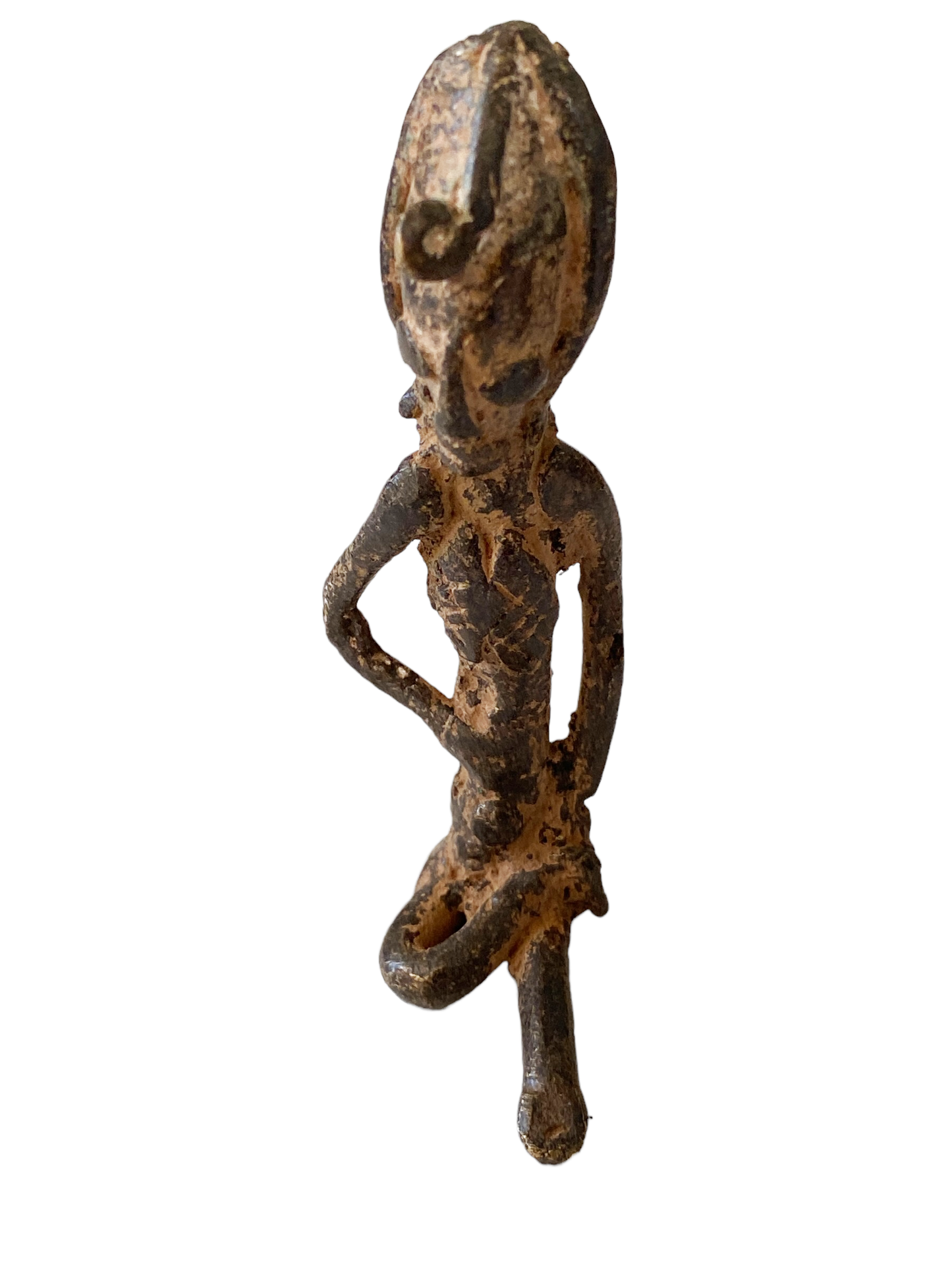 # 4929 African Old Dogon Bronze Figure of a Seating female Mali 3.5" h