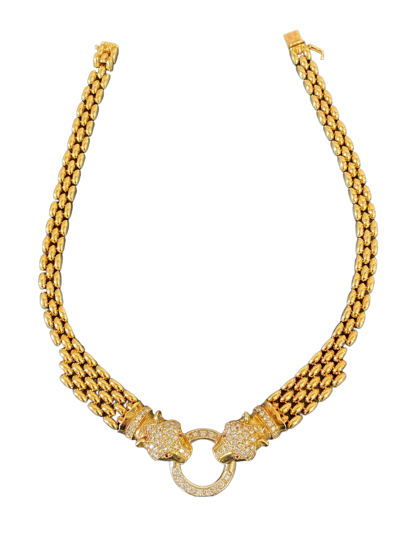 #1954 18KT Gold / Diamond Panther Head Necklace Cartier Style