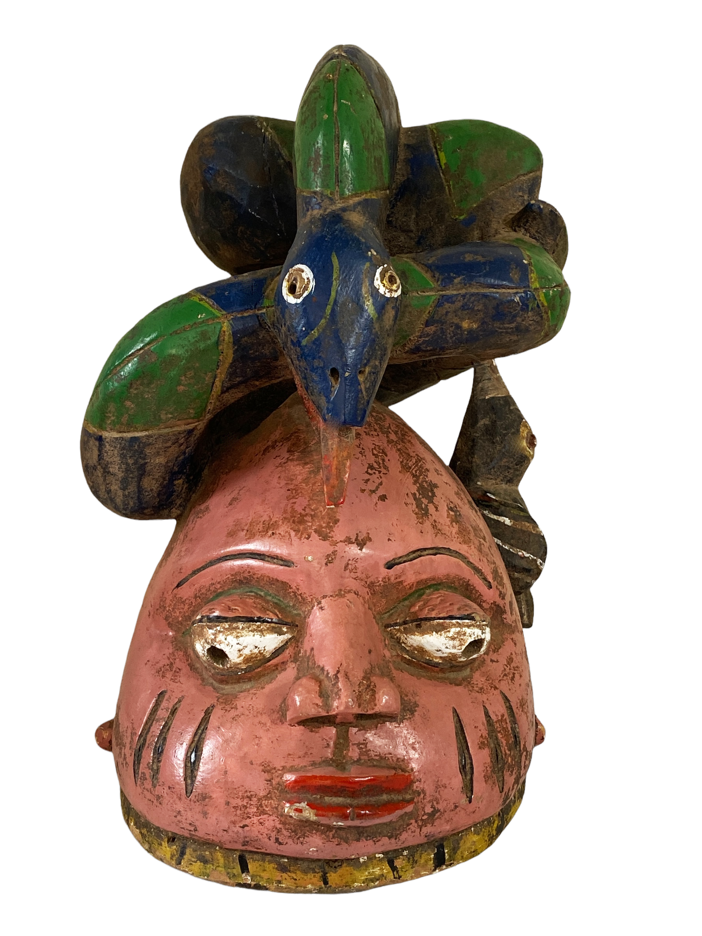 #1507 Rare Old African Nigerian Yoruba Gelede Masquerade Helmut Mask 13.25" H