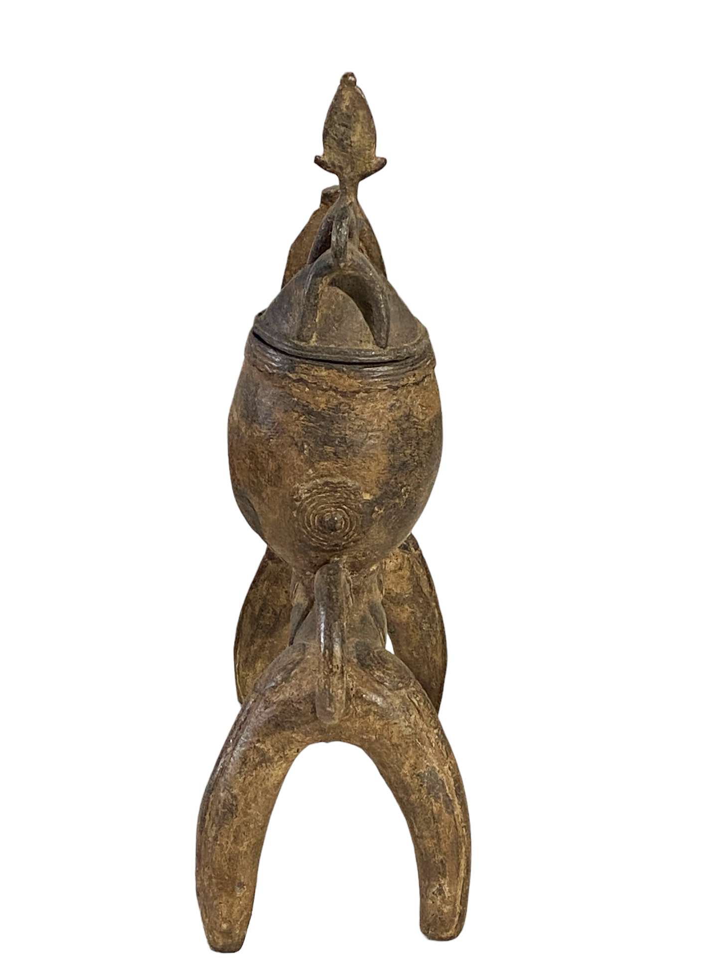 #4910 African Nobility Ceremonial Dogon Bronze Horse w/ Covered Container 12" H