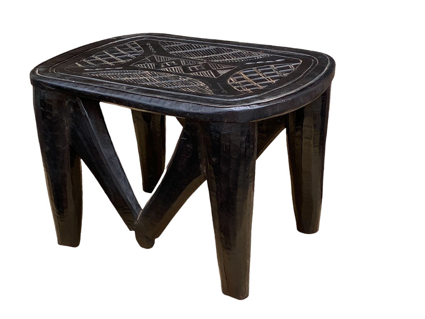 #4512 Superb African LG Nupe Stool Nigeria 22.5" W by 14.5" H