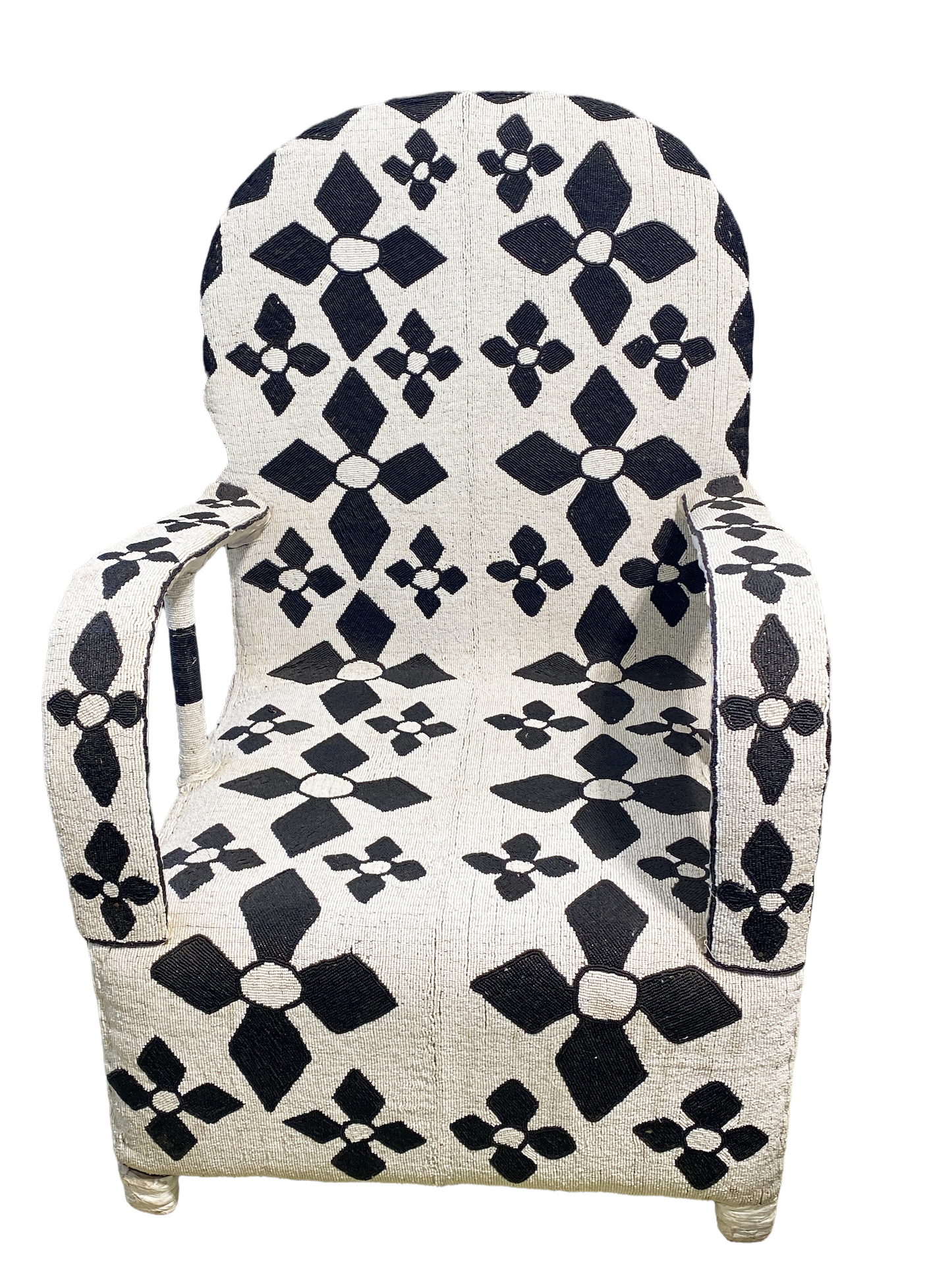 #1934 African Nobility Nigerian Yoruba Black& White Beaded Chair