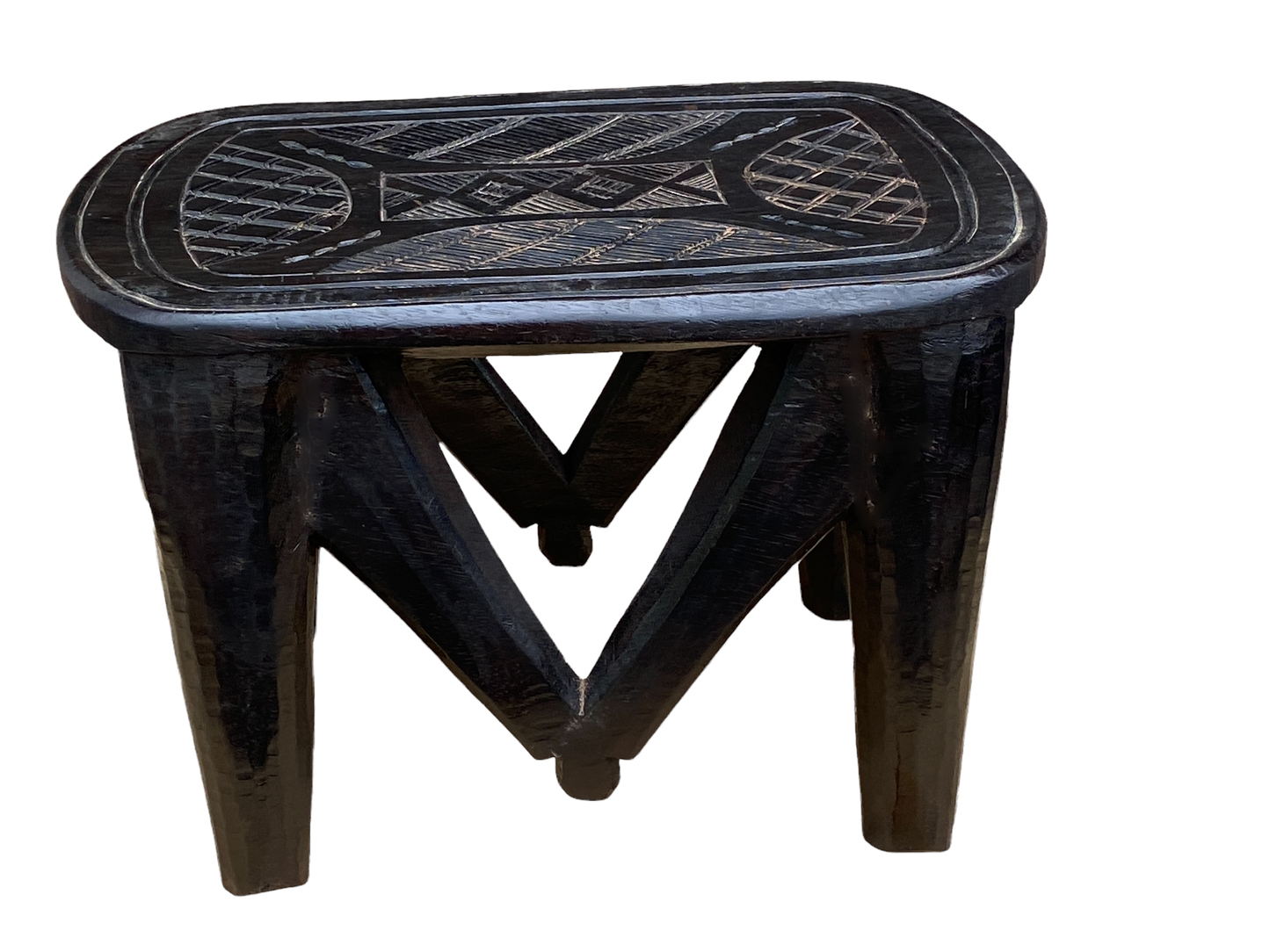 #4512 Superb African LG Nupe Stool Nigeria 22.5" W by 14.5" H