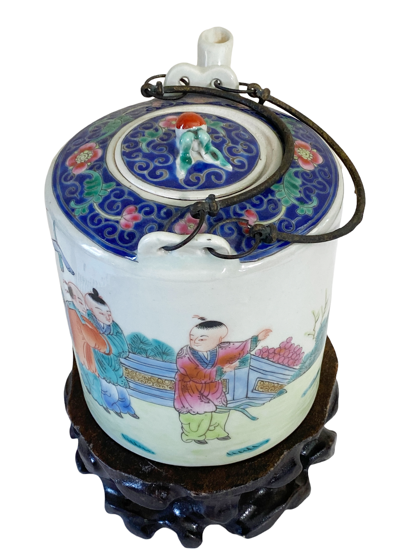 #4706 Chinoiserie Famille Rose Teapot With Iron Handles