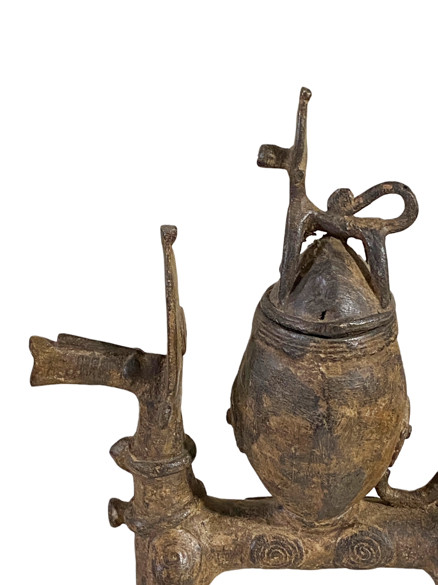 #4910 African Nobility Ceremonial Dogon Bronze Horse w/ Covered Container 12" H