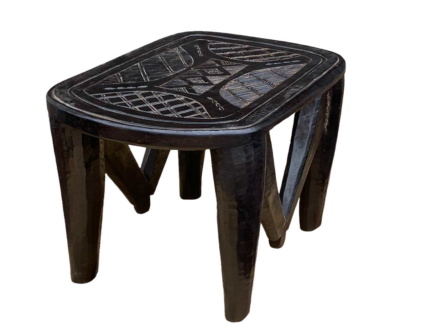 #4512 Superb African LG Nupe Stool Nigeria 22.5" W by 14.5" H