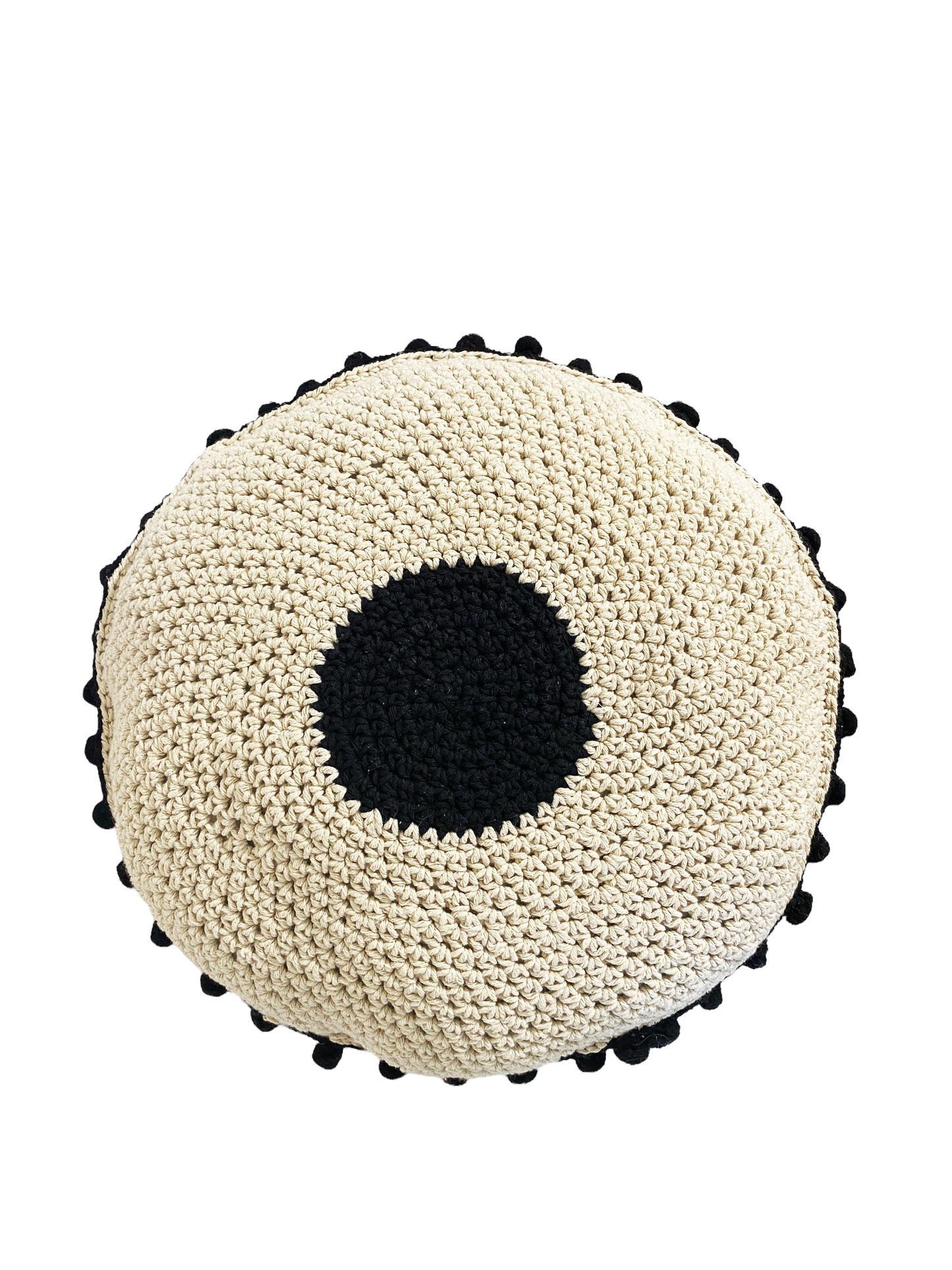 #4628 Handmade Round Crochet Pillow With Decorative Tassels