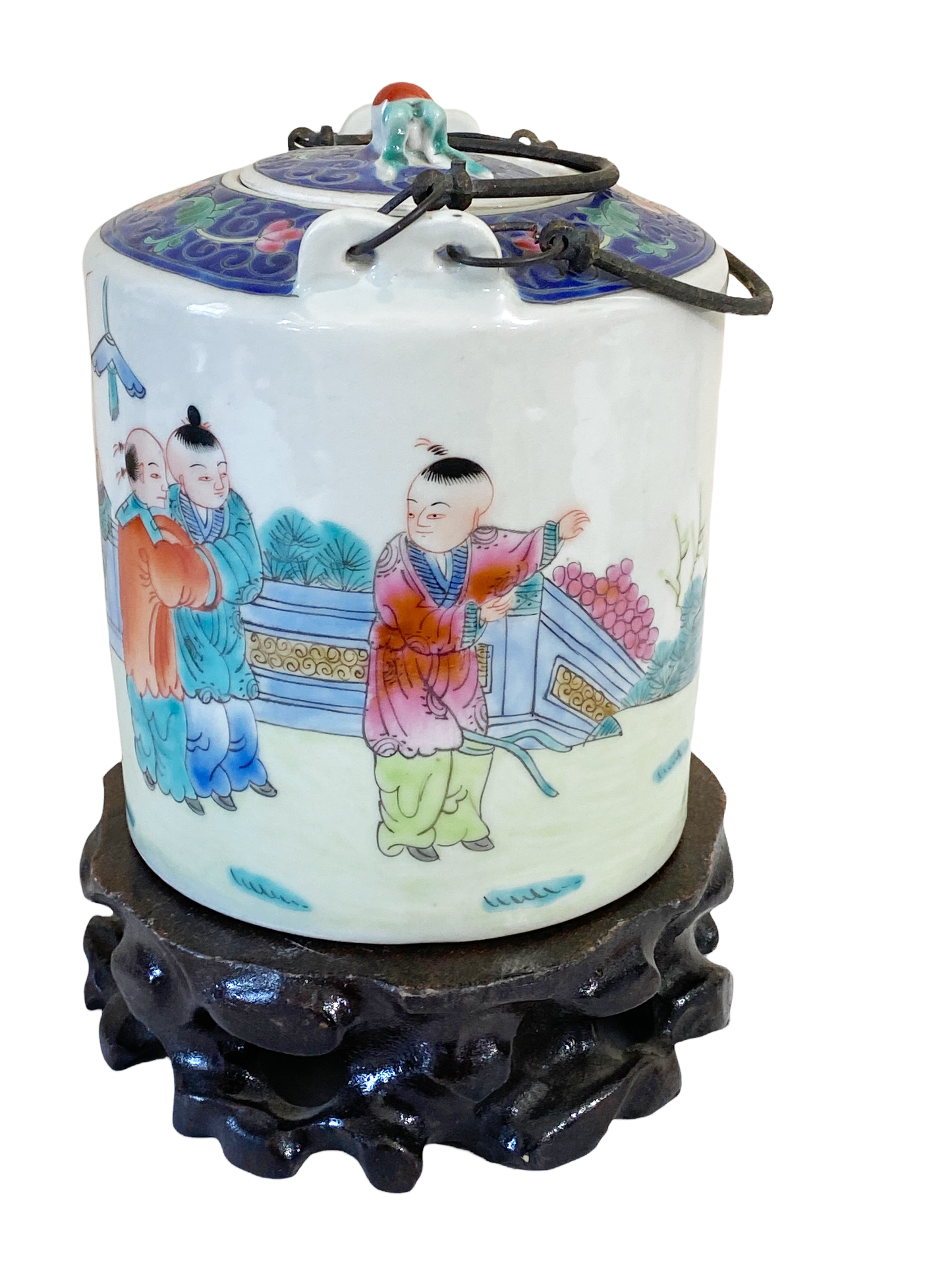 #4706 Chinoiserie Famille Rose Teapot With Iron Handles