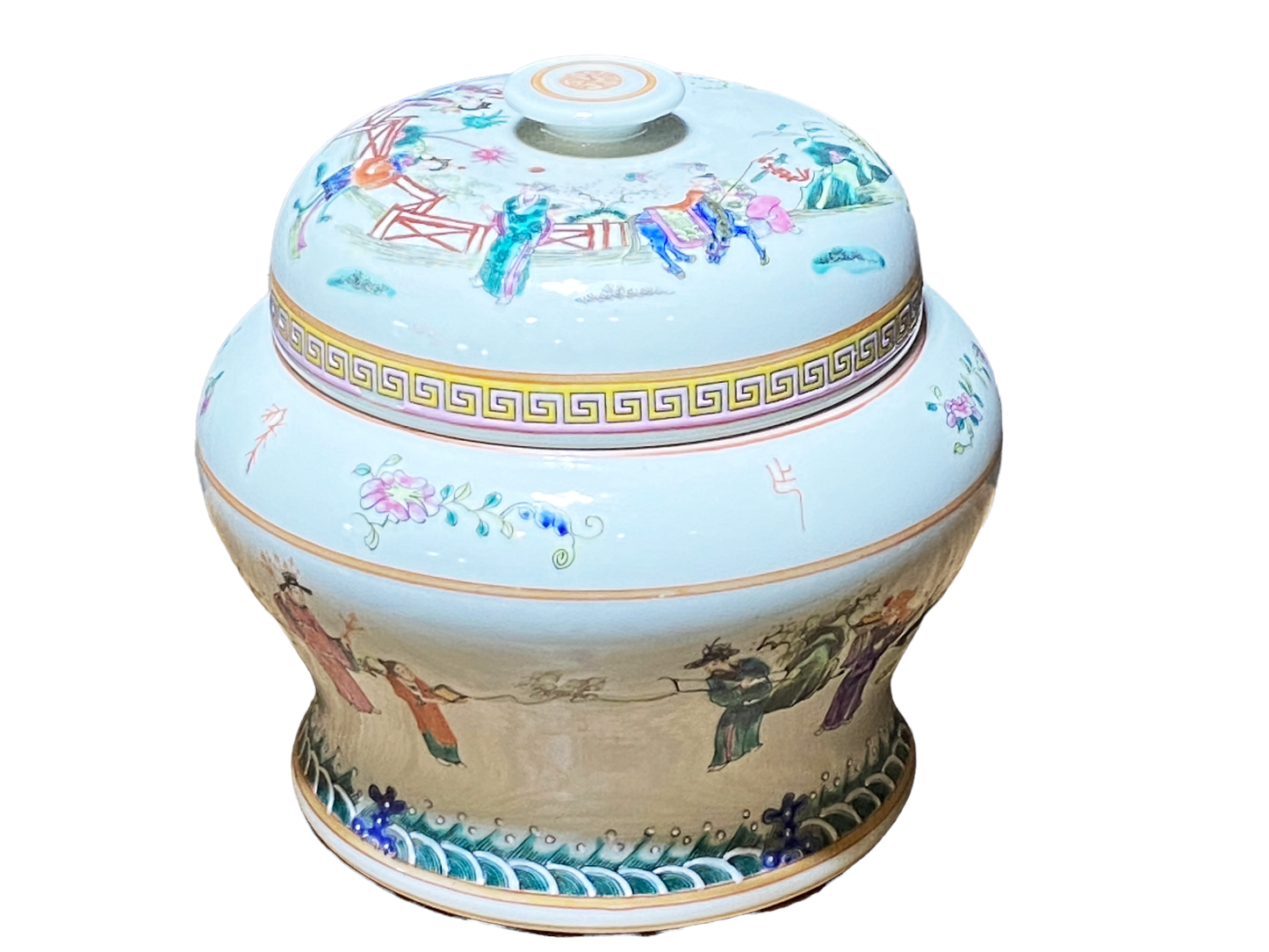 #4822 Chinoiserie Porcelain Famille Tea Caddy Jar 9.5" H