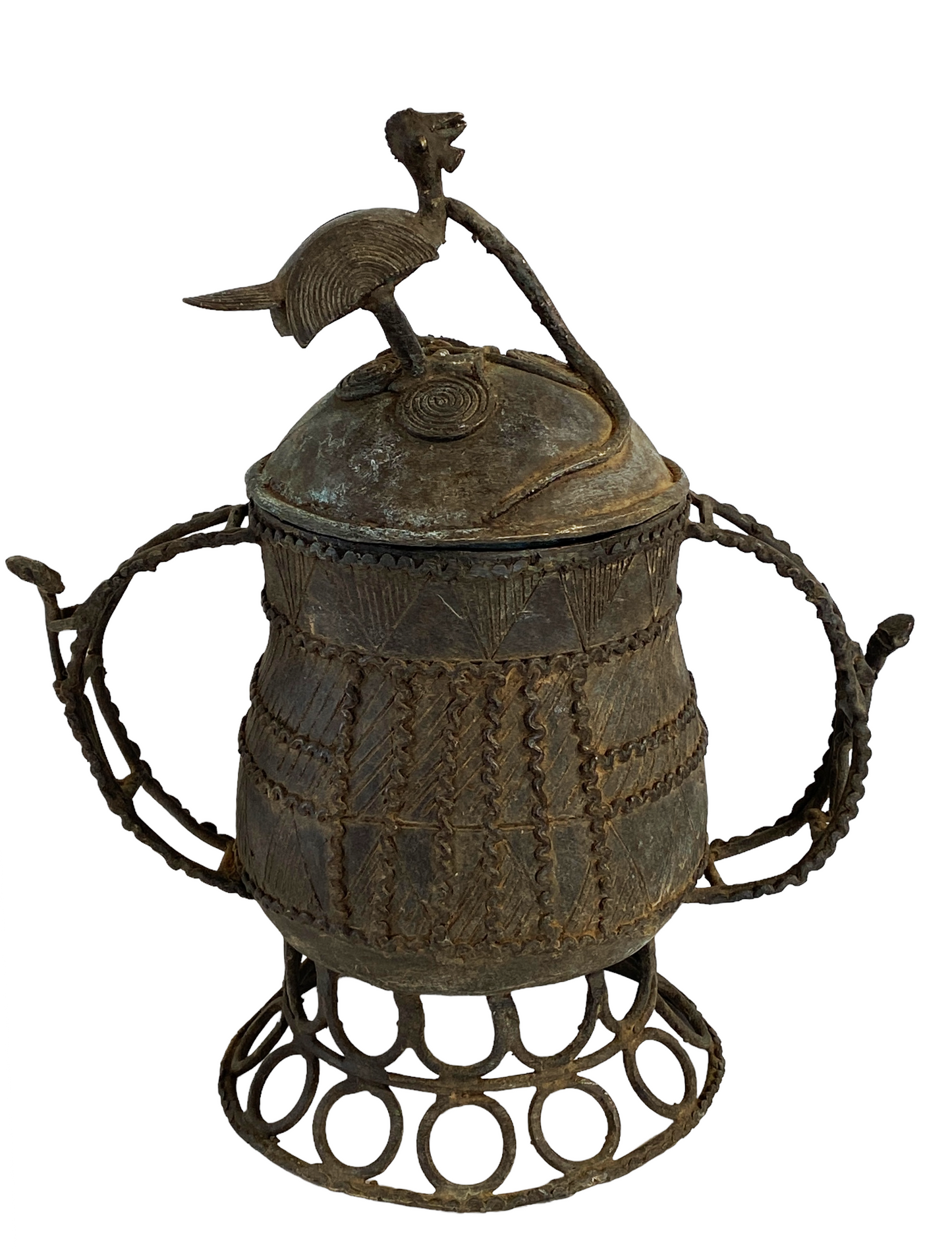 #5220 African Cast Bronze Vessel Kuduo Ashanti Tribe Ghana