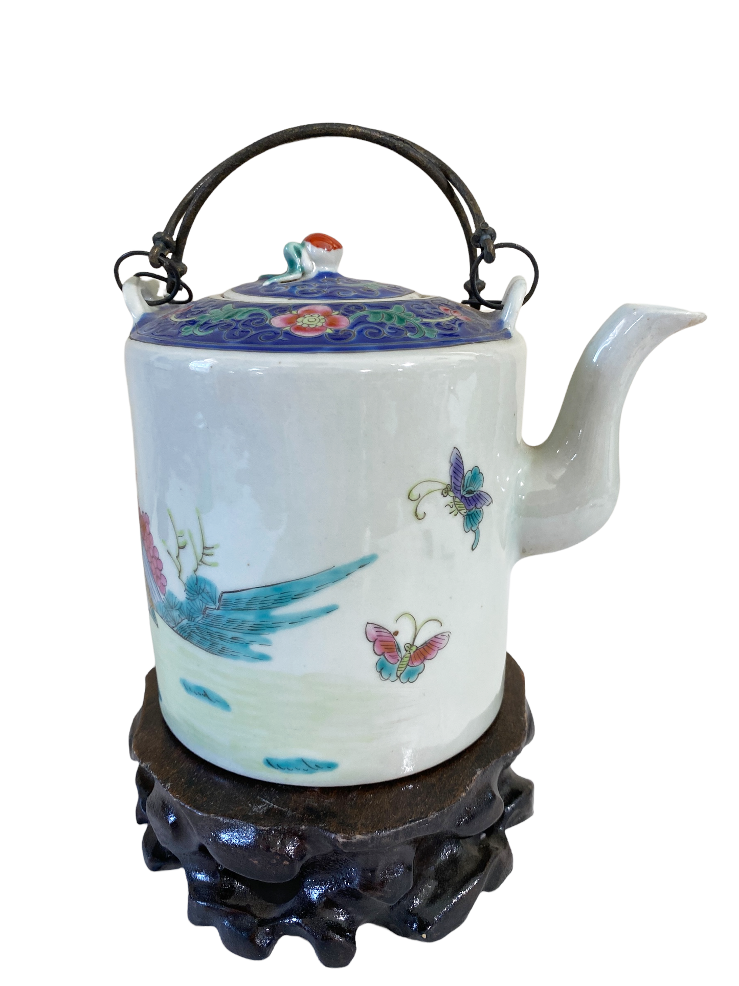#4706 Chinoiserie Famille Rose Teapot With Iron Handles