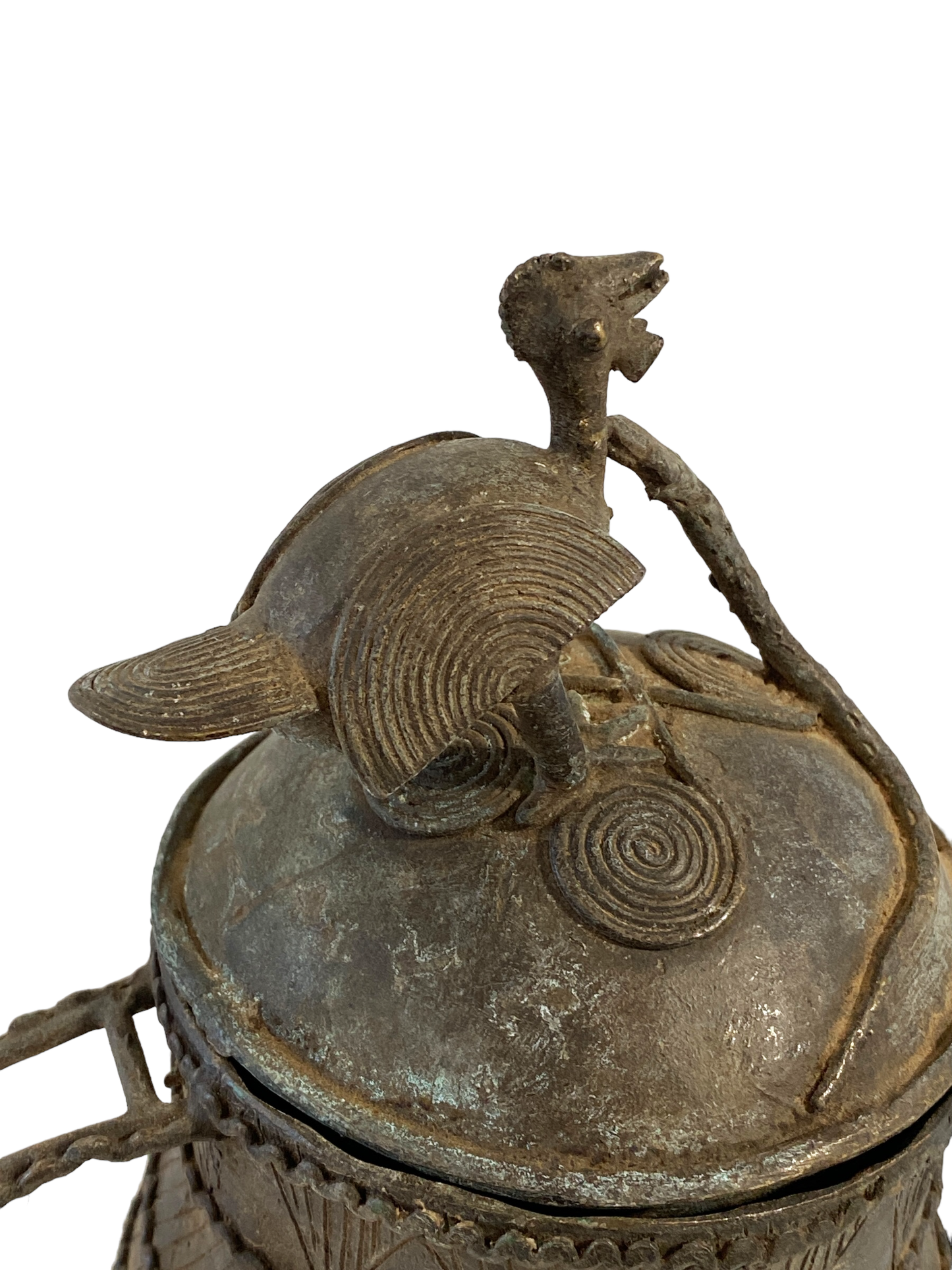 #5220 African Cast Bronze Vessel Kuduo Ashanti Tribe Ghana