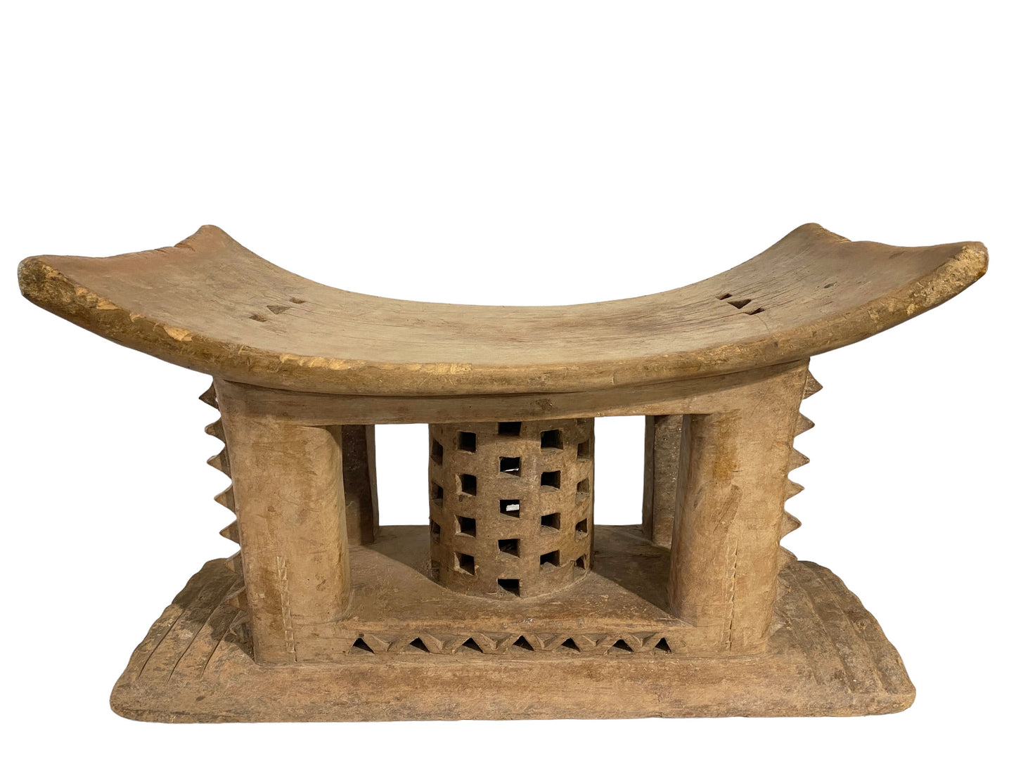 #5282 Superb and Rare Old Royalty Ashanti Carved Wood Stool 19" W by 11" H