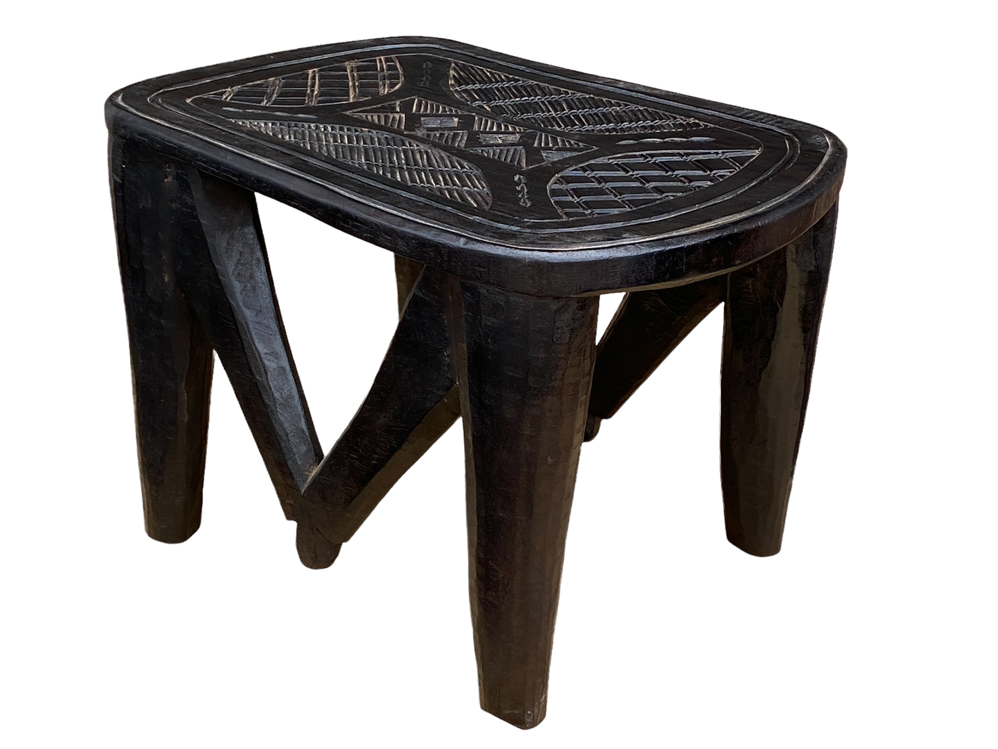 #4512 Superb African LG Nupe Stool Nigeria 22.5" W by 14.5" H