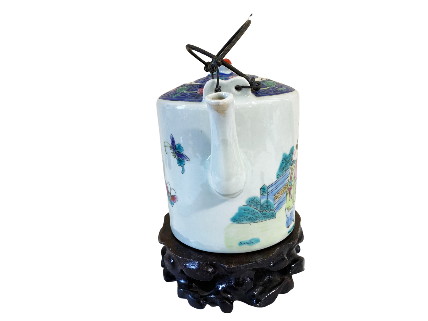 #4706 Chinoiserie Famille Rose Teapot With Iron Handles
