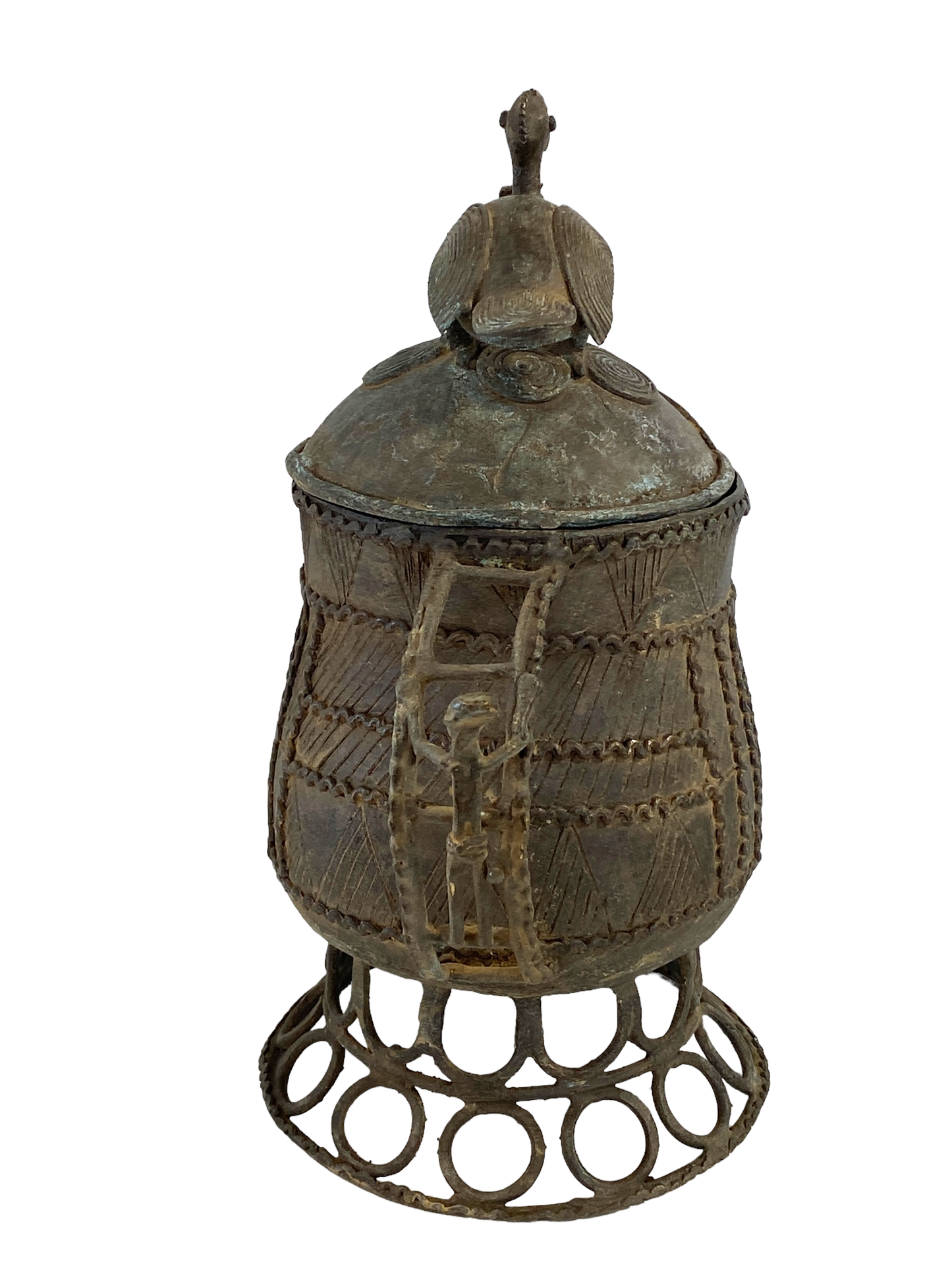 #5220 African Cast Bronze Vessel Kuduo Ashanti Tribe Ghana