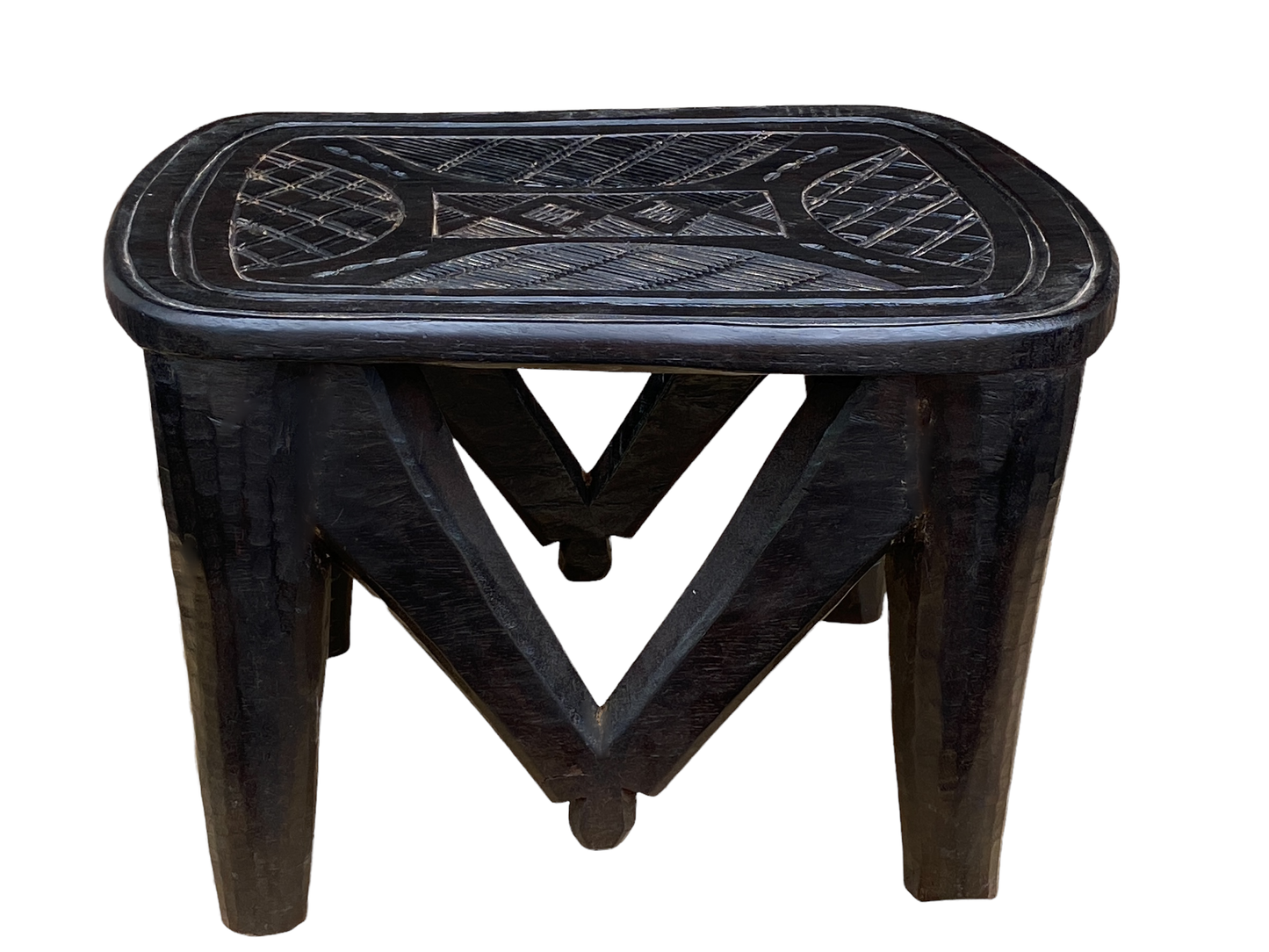 #4512 Superb African LG Nupe Stool Nigeria 22.5" W by 14.5" H