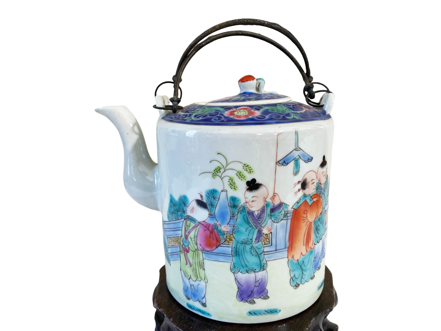 #4706 Chinoiserie Famille Rose Teapot With Iron Handles