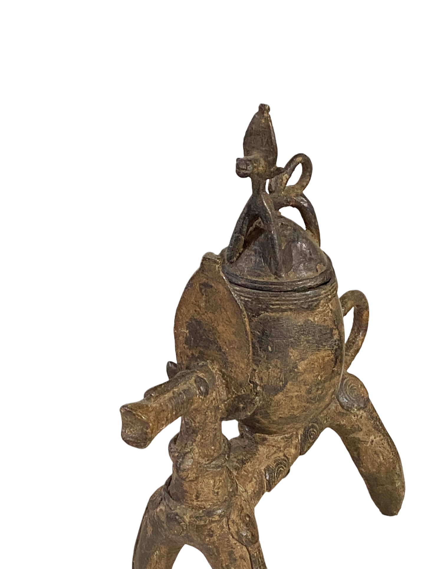 #4910 African Nobility Ceremonial Dogon Bronze Horse w/ Covered Container 12" H