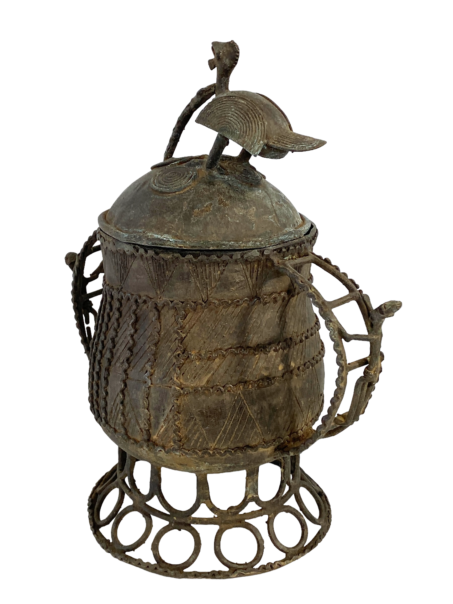 #5220 African Cast Bronze Vessel Kuduo Ashanti Tribe Ghana