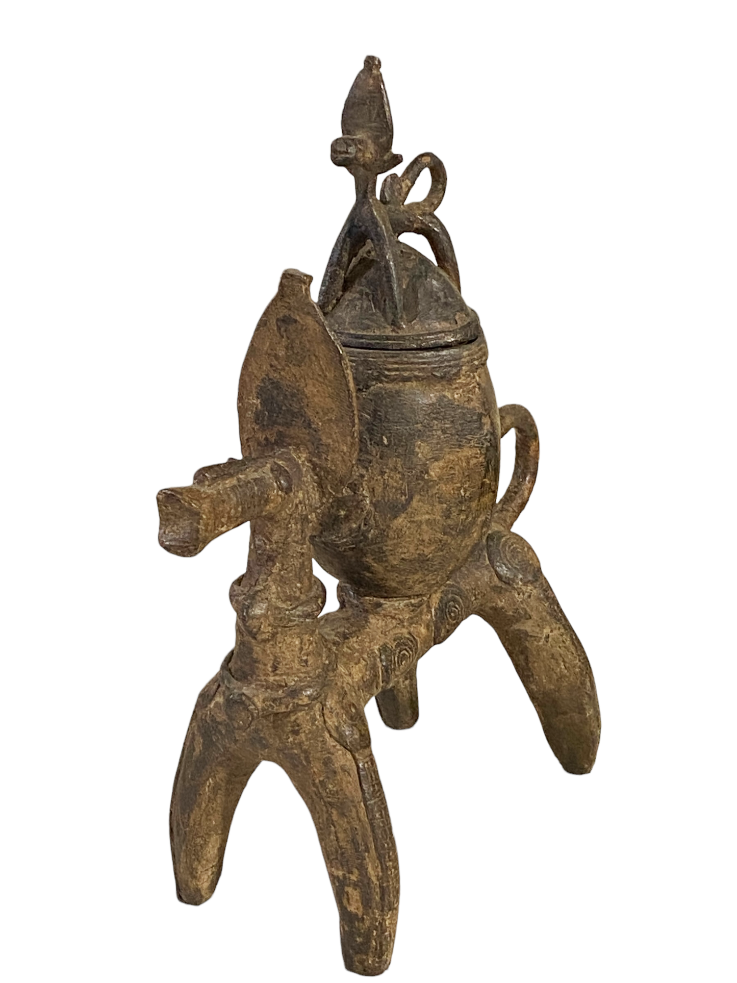 #4910 African Nobility Ceremonial Dogon Bronze Horse w/ Covered Container 12" H