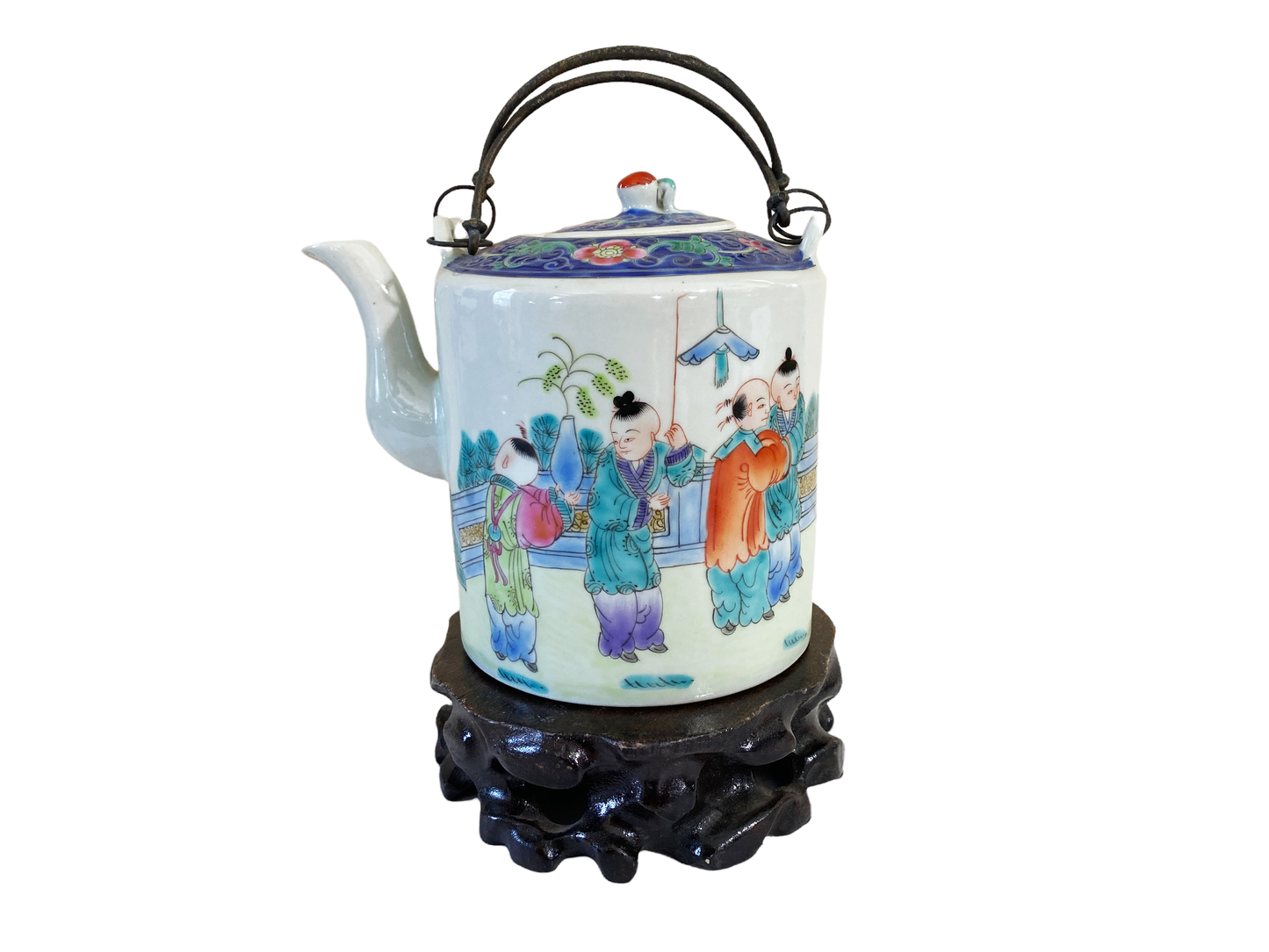 #4706 Chinoiserie Famille Rose Teapot With Iron Handles