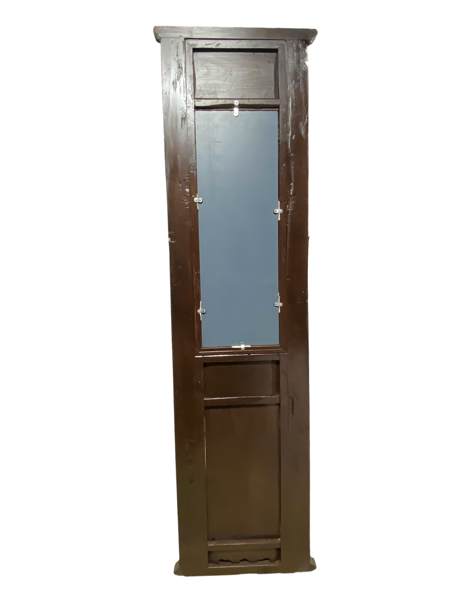 #5055 Large Antique Chinoiserie Lacquer Wood Panel With Mirror 78.5" H