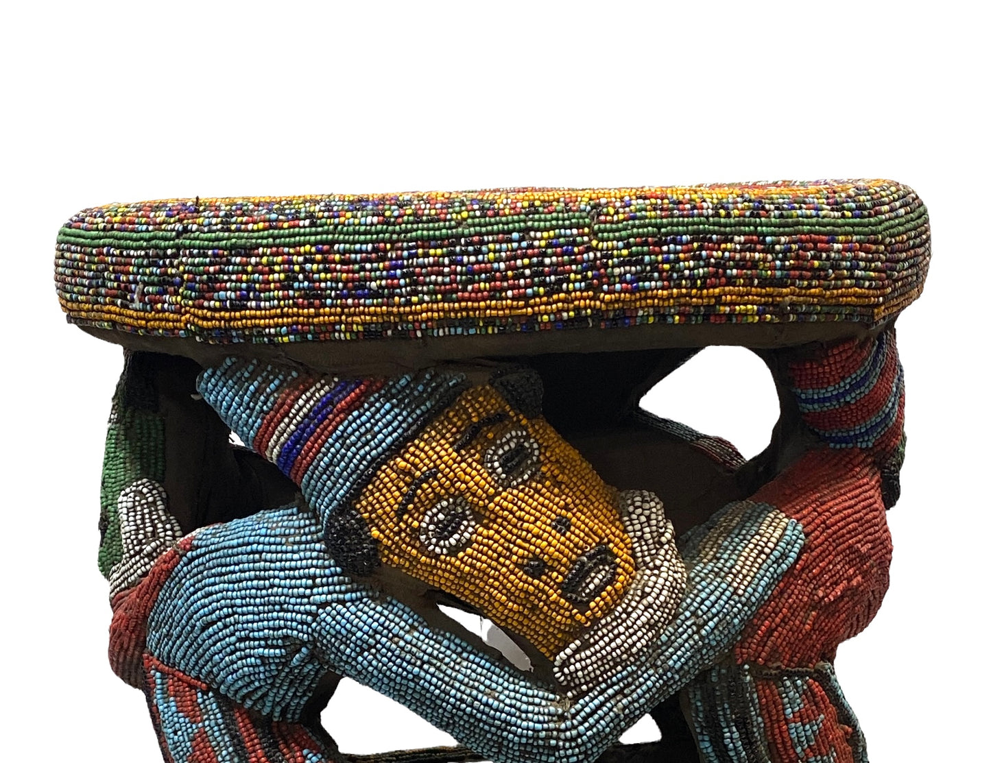 # 4579 LG Nobility Beaded Wood Bamileke Throne /Table/ Stool Cameroon 20" D