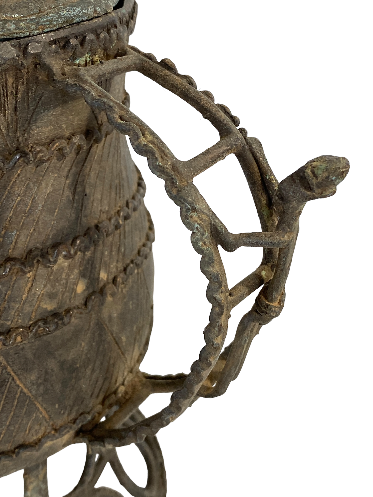 #5220 African Cast Bronze Vessel Kuduo Ashanti Tribe Ghana