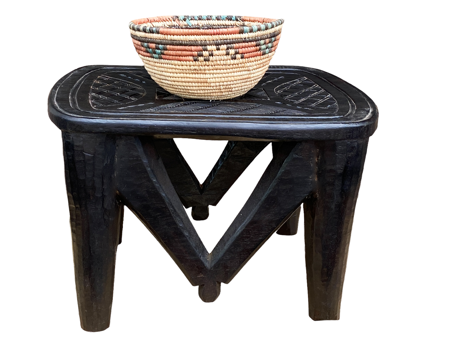 #4512 Superb African LG Nupe Stool Nigeria 22.5" W by 14.5" H