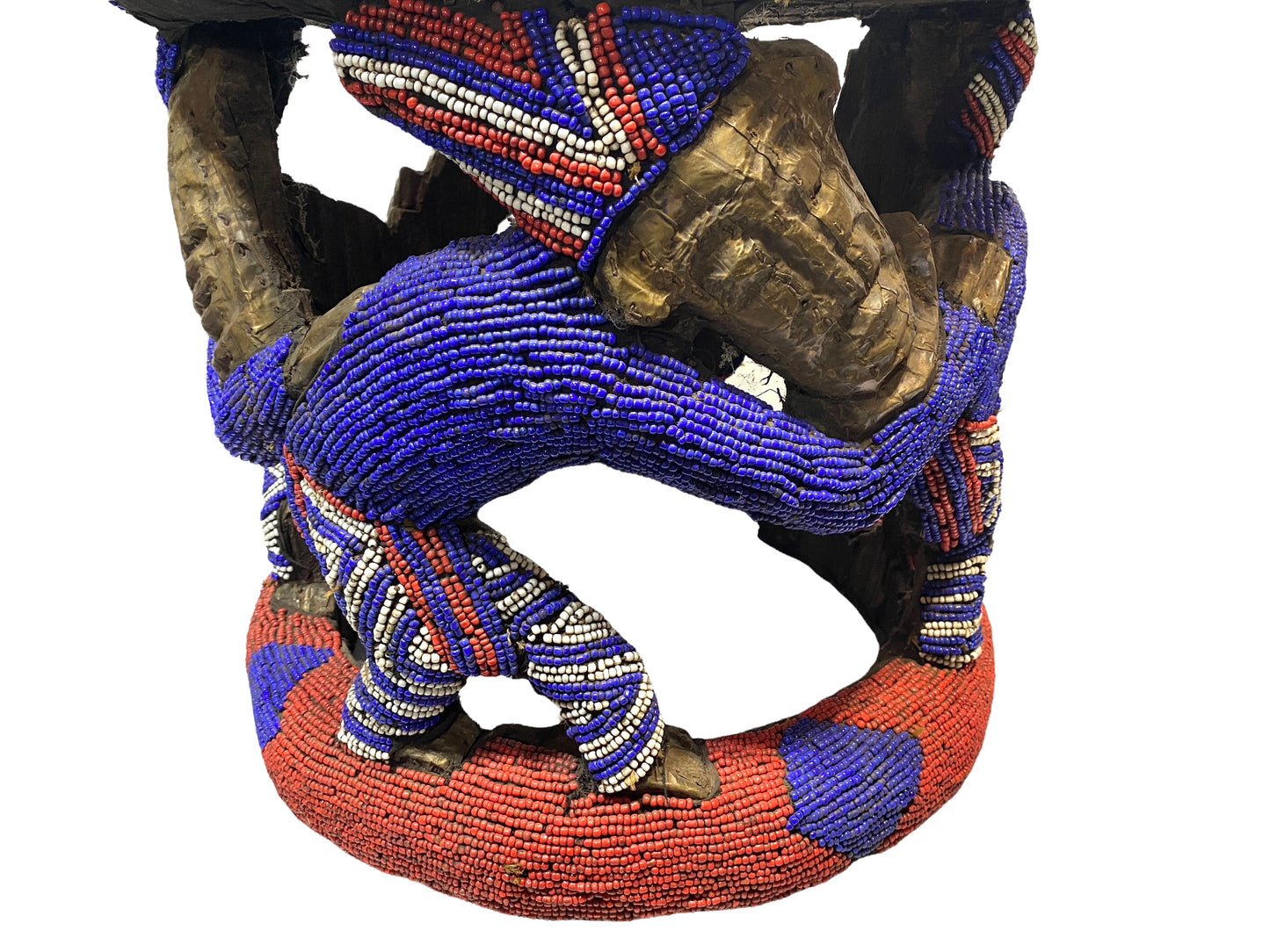 # 4577 LG Nobility Beaded Wood Bamileke Throne /Table/ Stool Cameroon 21" D