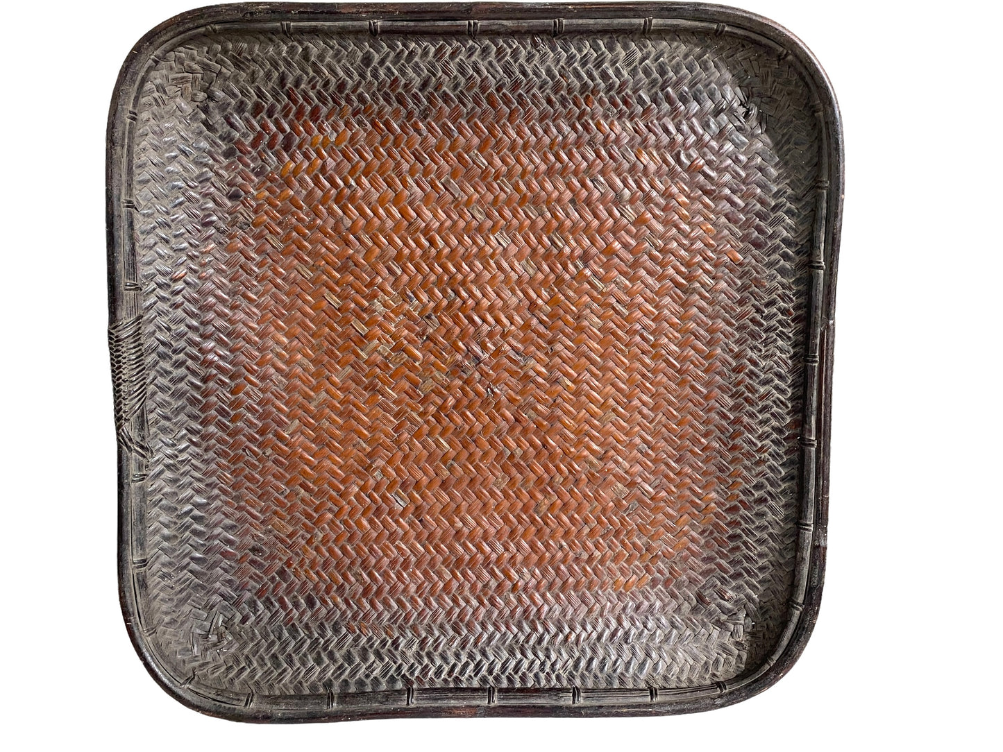 #4647 LG African KUBA Tribe Congo Tight-Weave square Basket 25.5" W