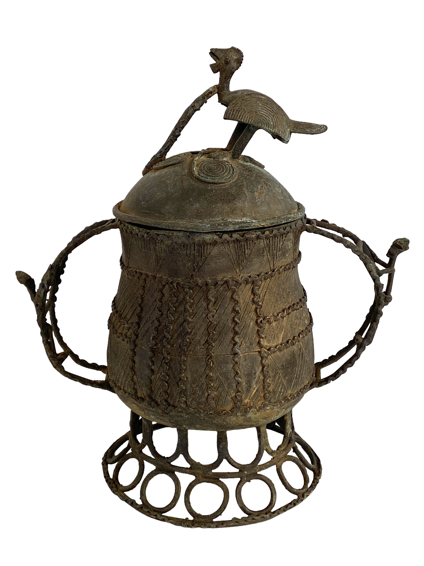 #5220 African Cast Bronze Vessel Kuduo Ashanti Tribe Ghana