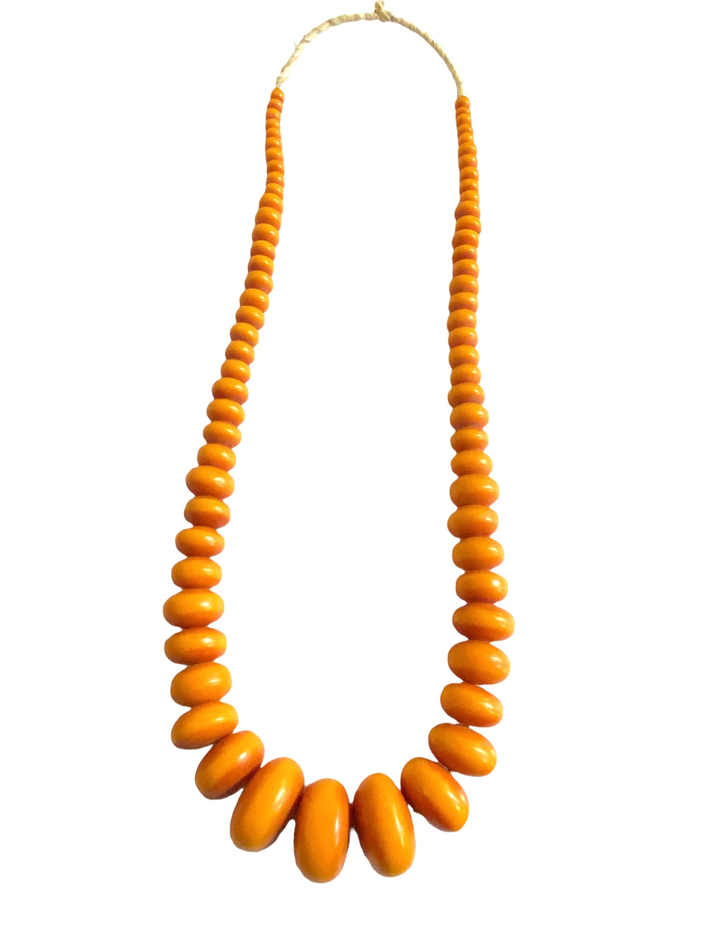 #4554 Superb LG Vtg African Simulated Amber Necklace w/ 71 trade beads